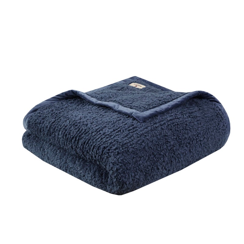 Woolrich John Rich & Bros. Woolrich Burlington Berber Blanket Super Soft, Cozy Lightweight Cover with Luxurious Velvet Binding, Modern Trendy All Season Bedspread Bedding-Set, King: 108x90, Navy - Image 1